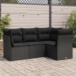 Set mobilier de grădină cu perne, 4 piese, negru, poliratan GartenMobel Dekor
