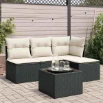 Set mobilier de grădină cu perne, 5 piese, negru, poliratan GartenMobel Dekor