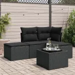 Set mobilier de grădină cu perne, 5 piese, negru, poliratan GartenMobel Dekor