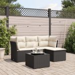 Set mobilier de grădină cu perne, 5 piese, negru, poliratan GartenMobel Dekor