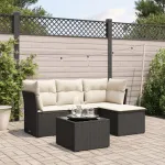 Set mobilier de grădină cu perne, 5 piese, negru, poliratan GartenMobel Dekor