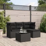Set mobilier de grădină cu perne, 5 piese, negru, poliratan GartenMobel Dekor