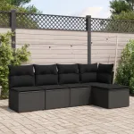 Set mobilier de grădină cu perne, 5 piese, negru, poliratan GartenMobel Dekor