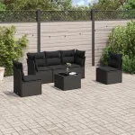 Set mobilier de grădină cu perne, 6 piese, negru, poliratan GartenMobel Dekor