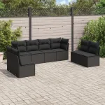 Set mobilier de grădină cu perne, 8 piese, negru, poliratan GartenMobel Dekor