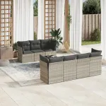 Set mobilier de grădină cu perne, 8 piese gri deschis poliratan GartenMobel Dekor