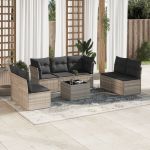 Set mobilier de grădină cu perne, 8 piese gri deschis poliratan GartenMobel Dekor