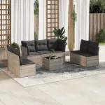 Set mobilier de grădină cu perne, 8 piese gri deschis poliratan GartenMobel Dekor