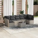 Set mobilier de grădină cu perne, 8 piese gri deschis poliratan GartenMobel Dekor