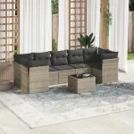 Set mobilier de grădină cu perne, 8 piese gri deschis poliratan GartenMobel Dekor