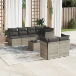 Set mobilier de grădină cu perne, 8 piese gri deschis poliratan GartenMobel Dekor