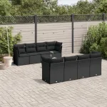 Set mobilier de grădină cu perne, 9 piese, negru, poliratan GartenMobel Dekor