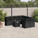 Set mobilier de grădină cu perne, 9 piese, negru, poliratan GartenMobel Dekor
