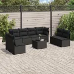 Set mobilier de grădină cu perne, 9 piese, negru, poliratan GartenMobel Dekor