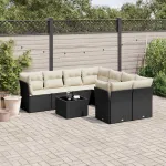 Set mobilier de grădină cu perne, 9 piese, negru, poliratan GartenMobel Dekor