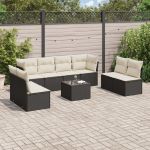 Set mobilier de grădină cu perne, 9 piese, negru, poliratan GartenMobel Dekor