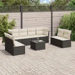 Set mobilier de grădină cu perne, 9 piese, negru, poliratan GartenMobel Dekor
