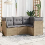 Set canapele de grădină, 4 piese, cu perne, bej, poliratan GartenMobel Dekor