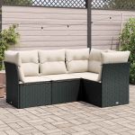 Set mobilier de grădină cu perne, 4 piese, negru, poliratan GartenMobel Dekor