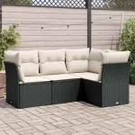 Set mobilier de grădină cu perne, 4 piese, negru, poliratan GartenMobel Dekor