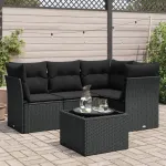 Set mobilier de grădină cu perne, 5 piese, negru, poliratan GartenMobel Dekor