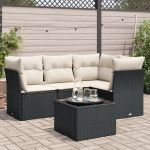 Set mobilier de grădină cu perne, 5 piese, negru, poliratan GartenMobel Dekor