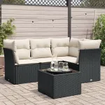 Set mobilier de grădină cu perne, 5 piese, negru, poliratan GartenMobel Dekor
