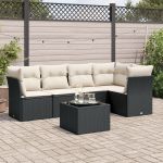Set mobilier de grădină cu perne, 6 piese, negru, poliratan GartenMobel Dekor