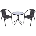 Set balcon Alesia 3 piese, negru/antracit, masa cu sticla, 2 scaune