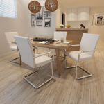 Scaune de bucătărie consolă, 4 buc., alb, piele ecologică GartenMobel Dekor