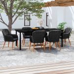 Set de masă pentru grădină, 7 piese, cu perne, negru GartenMobel Dekor