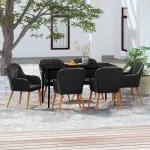Set de masă pentru grădină, 7 piese, cu perne, negru GartenMobel Dekor