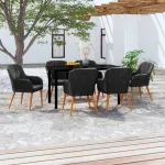 Set de masă pentru grădină, 7 piese, cu perne, negru GartenMobel Dekor