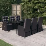 Set de masă pentru grădină, 7 piese, cu perne, negru GartenMobel Dekor