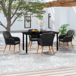 Set masă pentru grădină, 5 piese, cu perne, negru GartenMobel Dekor