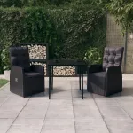 Set mobilier de grădină cu perne, 3 piese, negru GartenMobel Dekor
