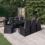 Set mobilier de grădină cu perne, 9 piese, negru GartenMobel Dekor