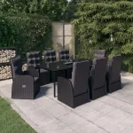 Set mobilier de grădină cu perne, 9 piese, negru GartenMobel Dekor