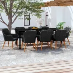 Set mobilier de grădină cu perne, 9 piese, negru GartenMobel Dekor