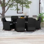 Set de masă pentru grădină, 7 piese, cu perne, negru GartenMobel Dekor