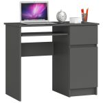 Birou computer PIKSEL, cu sertar, dulap si raft pentru tastatura, dreapta, 90x50x77 cm, stejar gri Household NewTrend