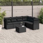 Set canapele de grădină cu perne, 7 piese, negru, poliratan GartenMobel Dekor