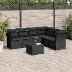 Set canapele de grădină cu perne, 7 piese, negru, poliratan GartenMobel Dekor