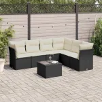 Set canapele de grădină cu perne, 7 piese, negru, poliratan GartenMobel Dekor
