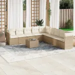Set canapele de grădină cu perne, 10 piese, bej, poliratan GartenMobel Dekor
