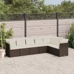 Set canapele de grădină cu perne, 7 piese, maro, poliratan GartenMobel Dekor