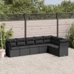 Set canapele de grădină cu perne, 7 piese, negru, poliratan GartenMobel Dekor