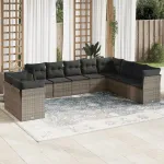 Set mobilier de grădină cu perne, 10 piese, gri, poliratan GartenMobel Dekor
