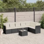 Set mobilier de grădină cu perne, 8 piese, negru, poliratan GartenMobel Dekor