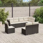 Set mobilier de grădină cu perne, 8 piese, negru, poliratan GartenMobel Dekor